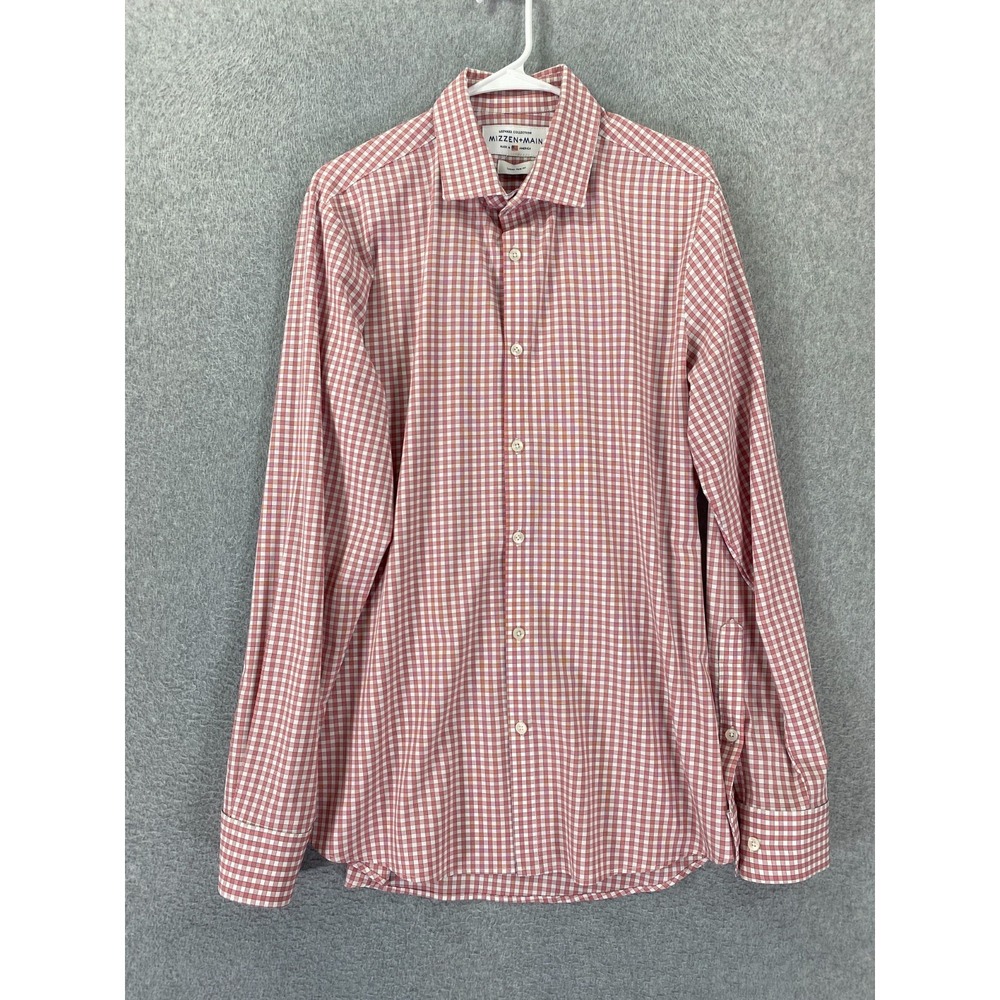 Mizzen + Main Leeward Men's Large TRIM FIT Performance Stretch Red Check Shirt‎